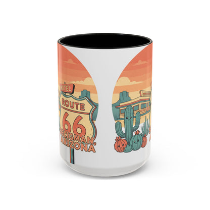 Route 66 Seligman Retro Pop Art Coffee Mug — Pastel Desert Sunset