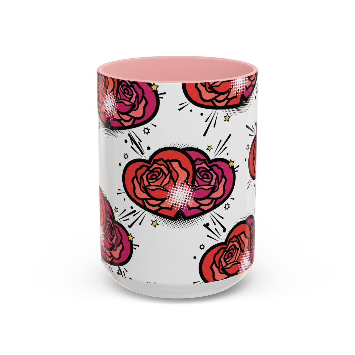 Rose Heart Accent Coffee Mug — Retro Pop Floral Design (11/15 oz)