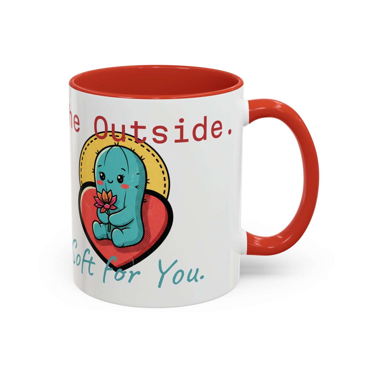 Prickly on the Outside, Soft for You Accent Coffee Mug — Cute Cactus Ceramic Mug (11/15 oz)