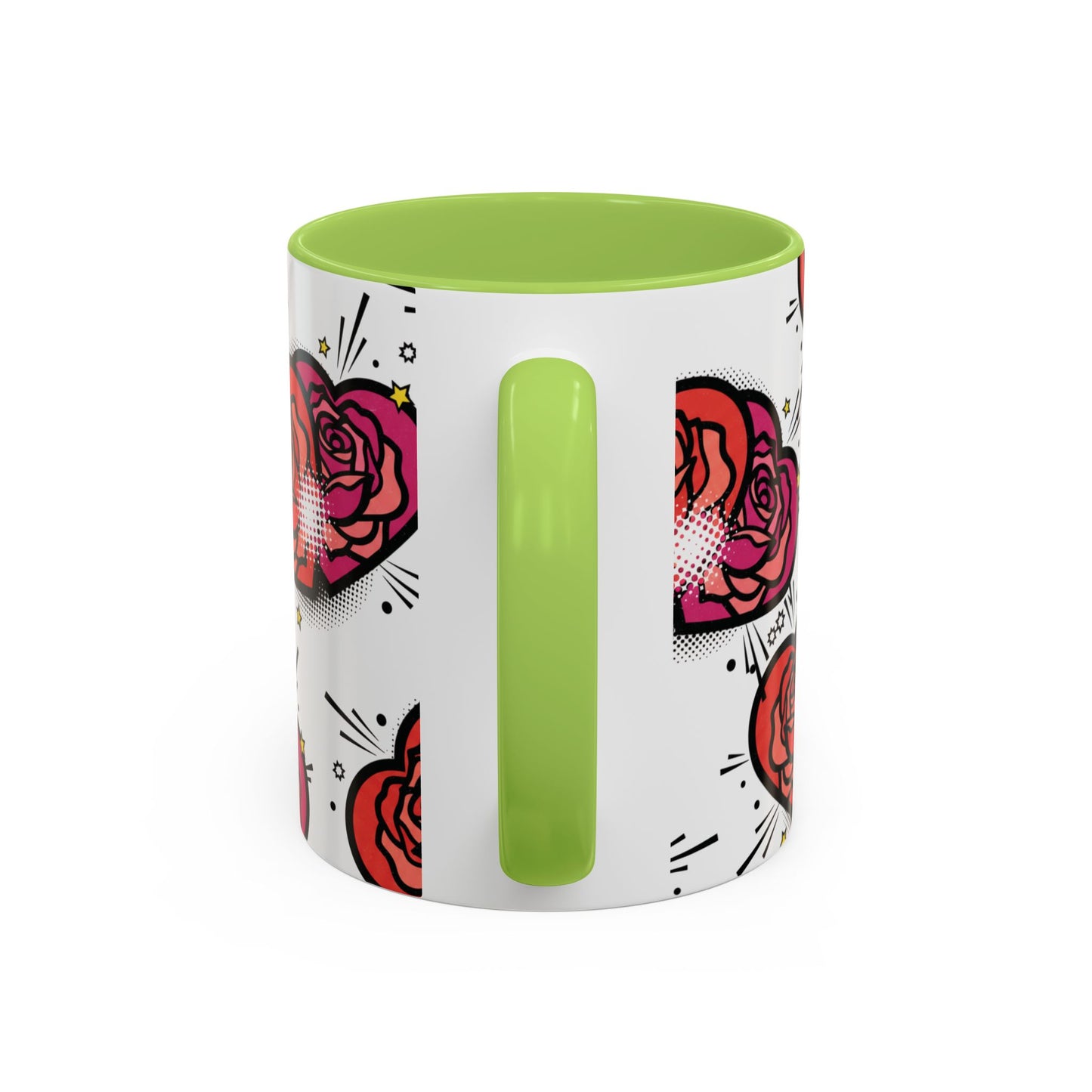 Rose Heart Accent Coffee Mug — Retro Pop Floral Design (11/15 oz)