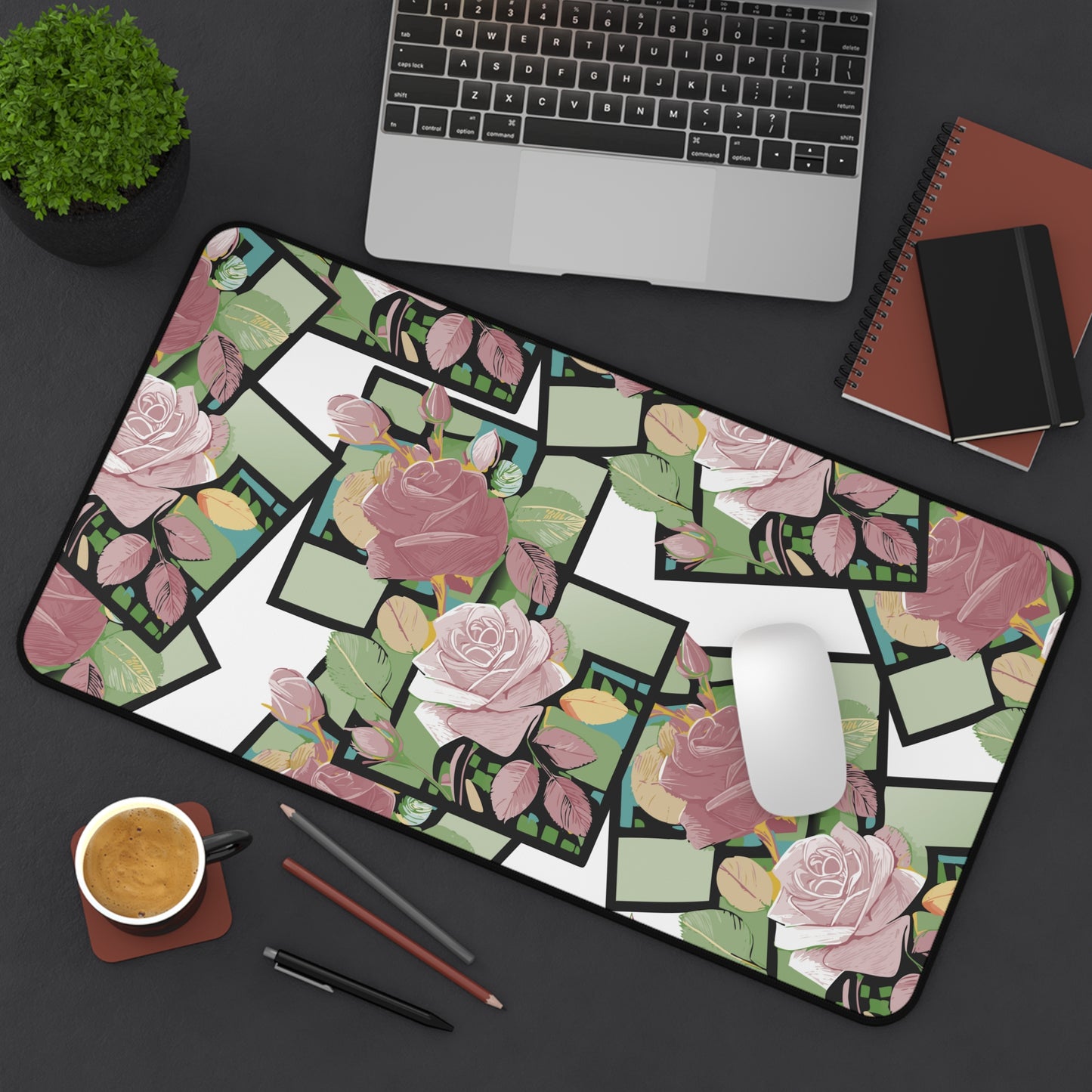Floral Desk Mat - Eco-Friendly Workspace Decor, Office Gift for Her, Home Office Accessories, Desk Protector, Rose Pattern