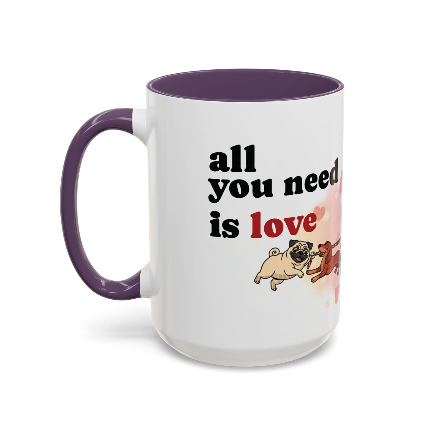 Valentine Dogs Tug-of-Love Mug — Playful Pop-Art Heart Balloons