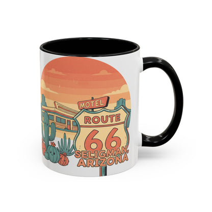 Route 66 Seligman Retro Pop Art Coffee Mug — Pastel Desert Sunset