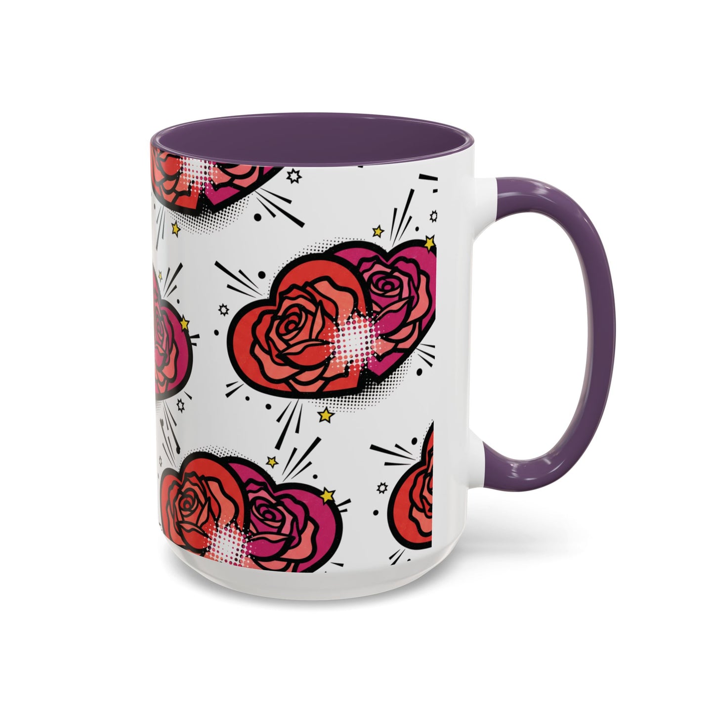 Rose Heart Accent Coffee Mug — Retro Pop Floral Design (11/15 oz)
