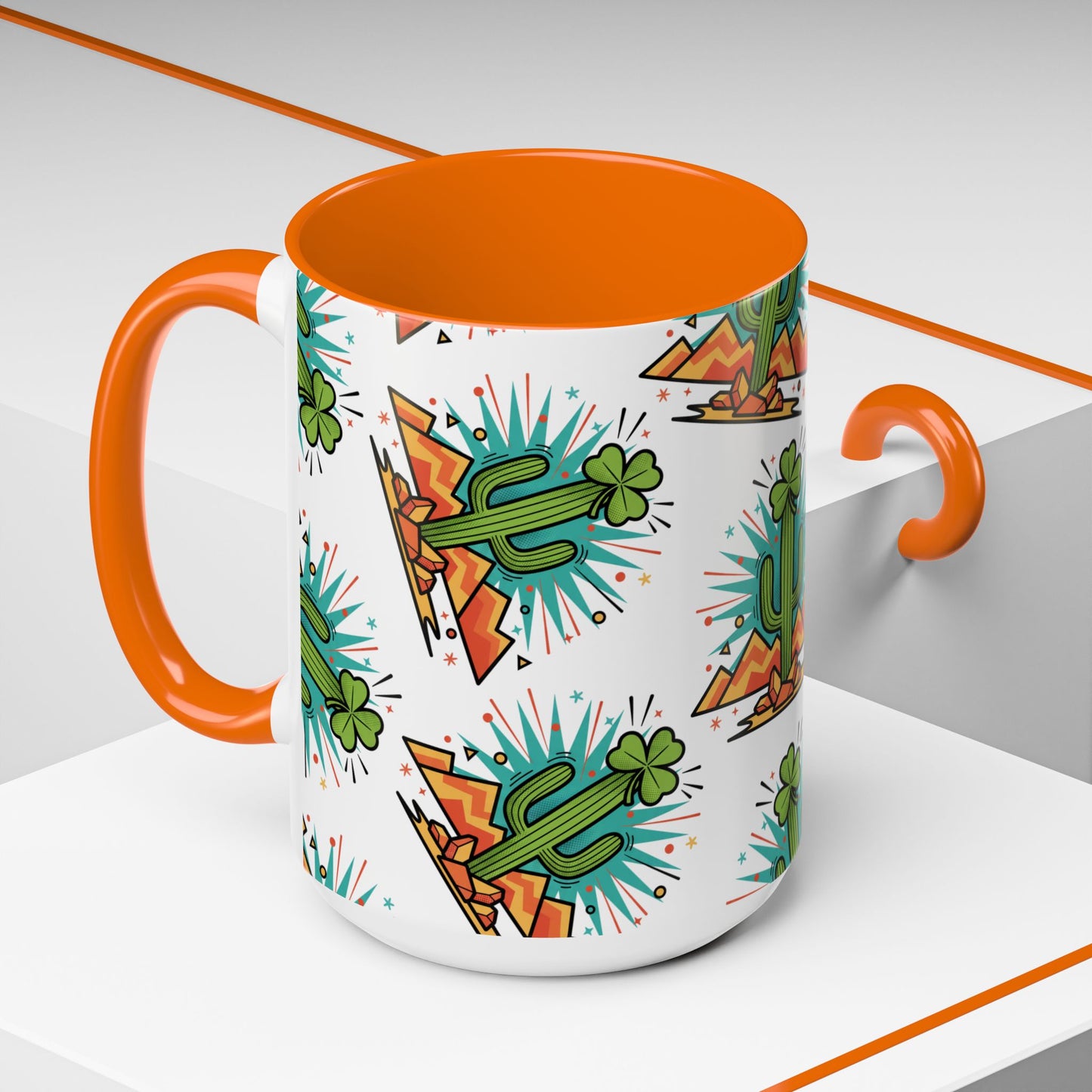 Arizona Shamrock Cactus Mug — Retro Pop Art St. Patrick’s Day Coffee Cup (11/15oz)