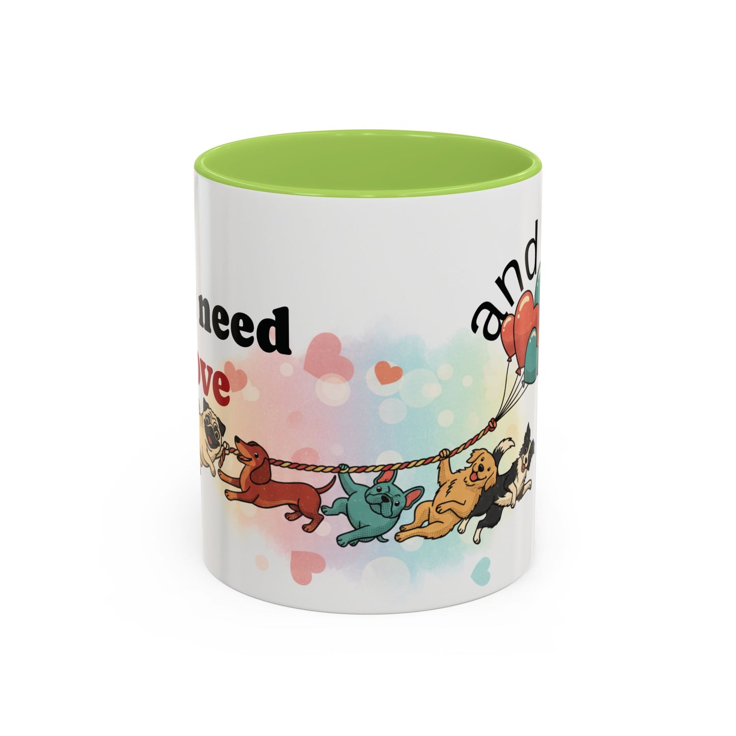 Valentine Dogs Tug-of-Love Mug — Playful Pop-Art Heart Balloons