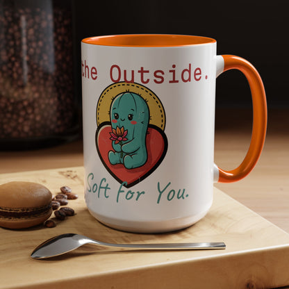Prickly on the Outside, Soft for You Accent Coffee Mug — Cute Cactus Ceramic Mug (11/15 oz)