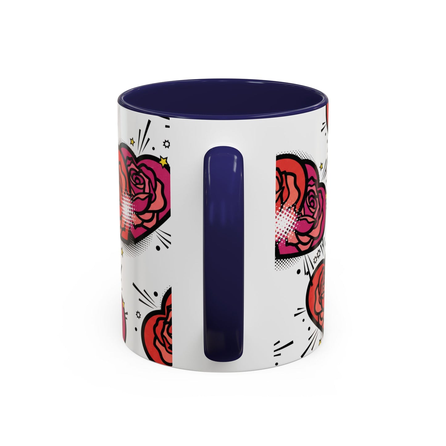 Rose Heart Accent Coffee Mug — Retro Pop Floral Design (11/15 oz)