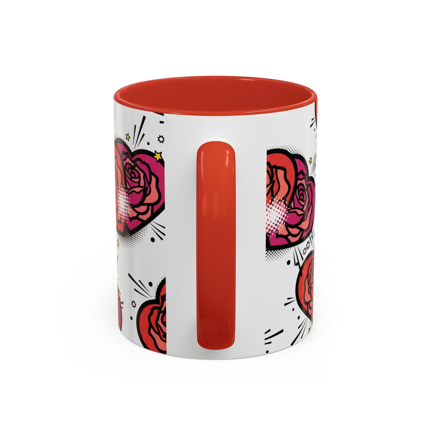 Rose Heart Accent Coffee Mug — Retro Pop Floral Design (11/15 oz)