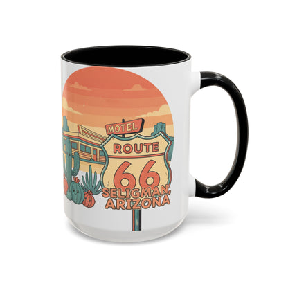 Route 66 Seligman Retro Pop Art Coffee Mug — Pastel Desert Sunset