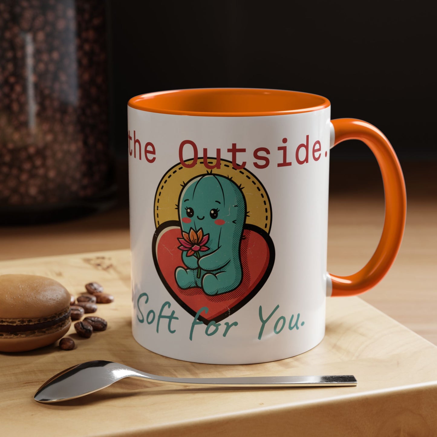Prickly on the Outside, Soft for You Accent Coffee Mug — Cute Cactus Ceramic Mug (11/15 oz)
