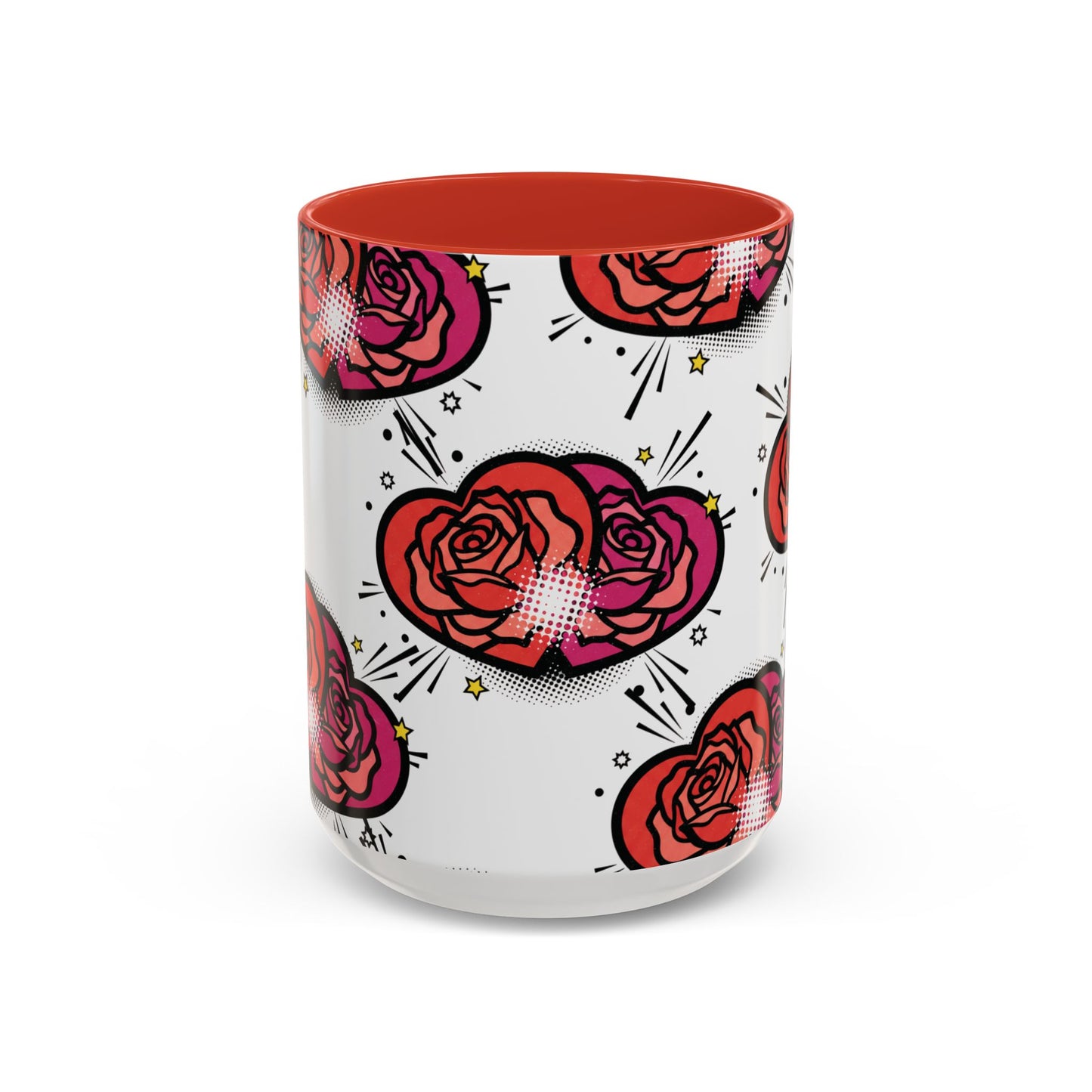 Rose Heart Accent Coffee Mug — Retro Pop Floral Design (11/15 oz)