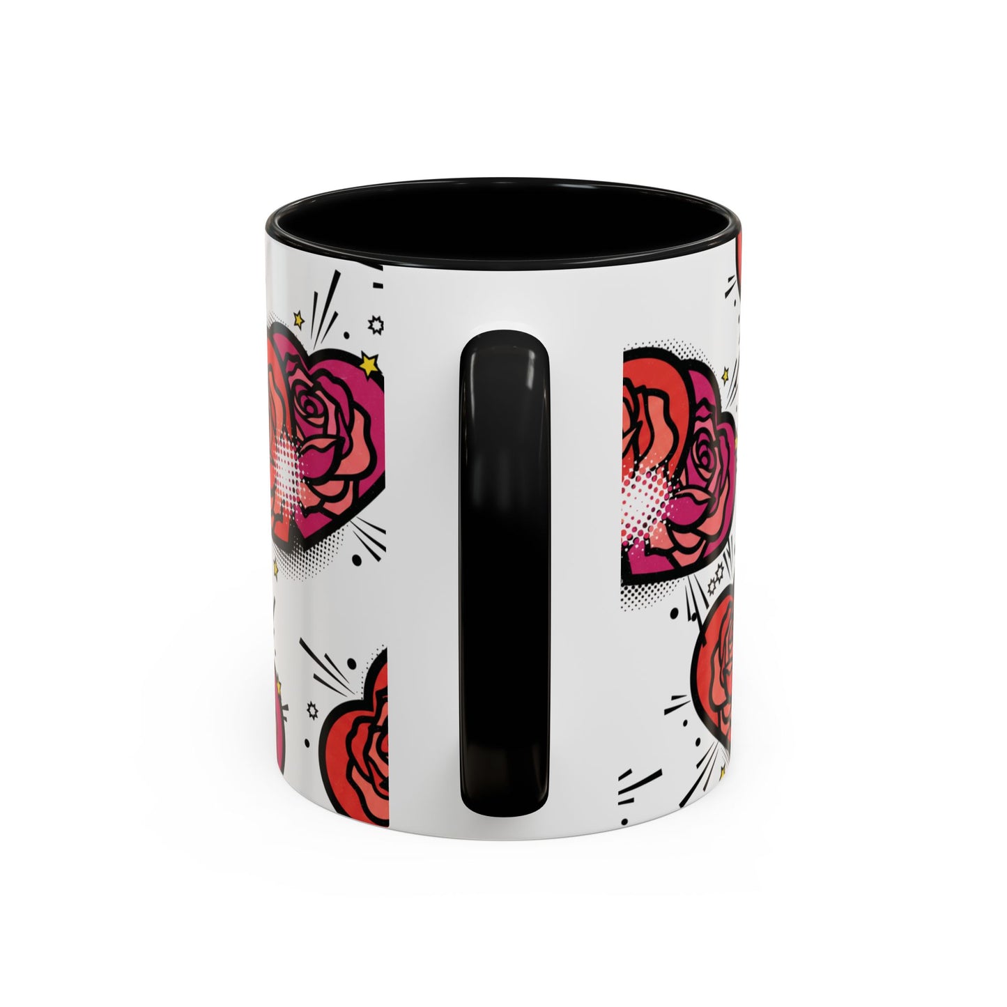 Rose Heart Accent Coffee Mug — Retro Pop Floral Design (11/15 oz)