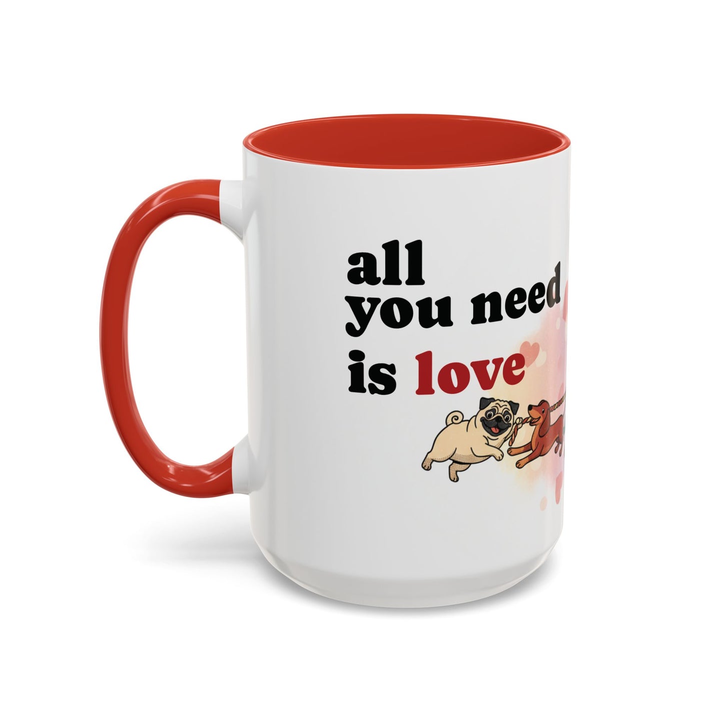 Valentine Dogs Tug-of-Love Mug — Playful Pop-Art Heart Balloons