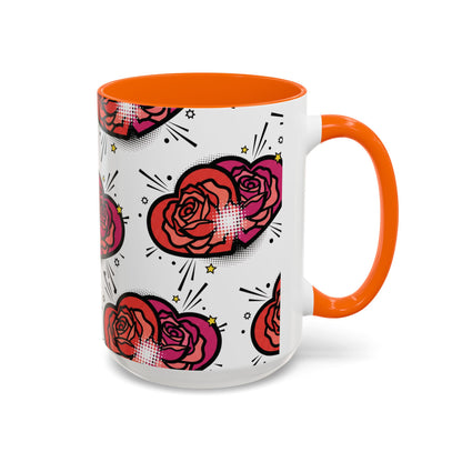 Rose Heart Accent Coffee Mug — Retro Pop Floral Design (11/15 oz)