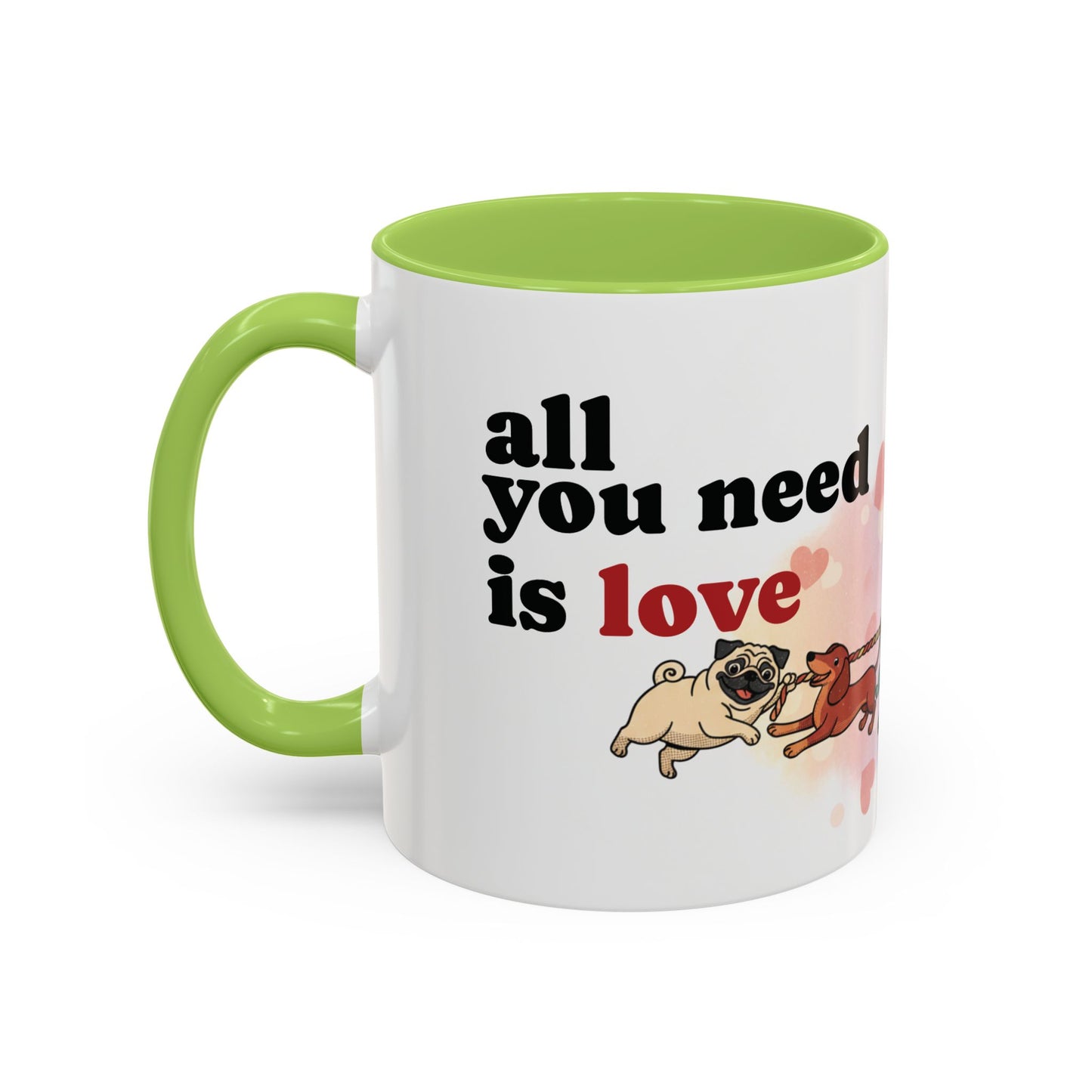 Valentine Dogs Tug-of-Love Mug — Playful Pop-Art Heart Balloons