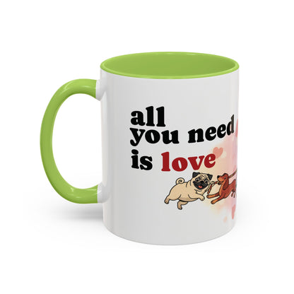 Valentine Dogs Tug-of-Love Mug — Playful Pop-Art Heart Balloons