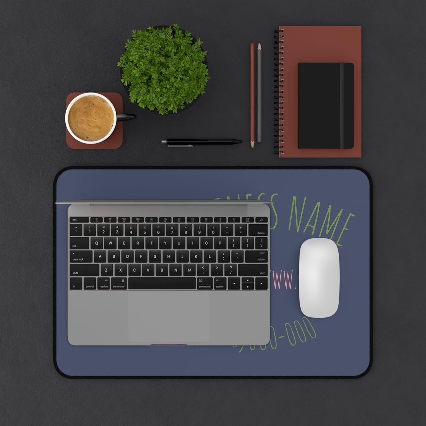 Floral Business Desk Mat — Customizable Logo, Contact Info Mouse Pad