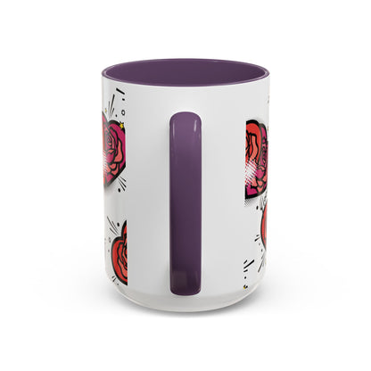 Rose Heart Accent Coffee Mug — Retro Pop Floral Design (11/15 oz)