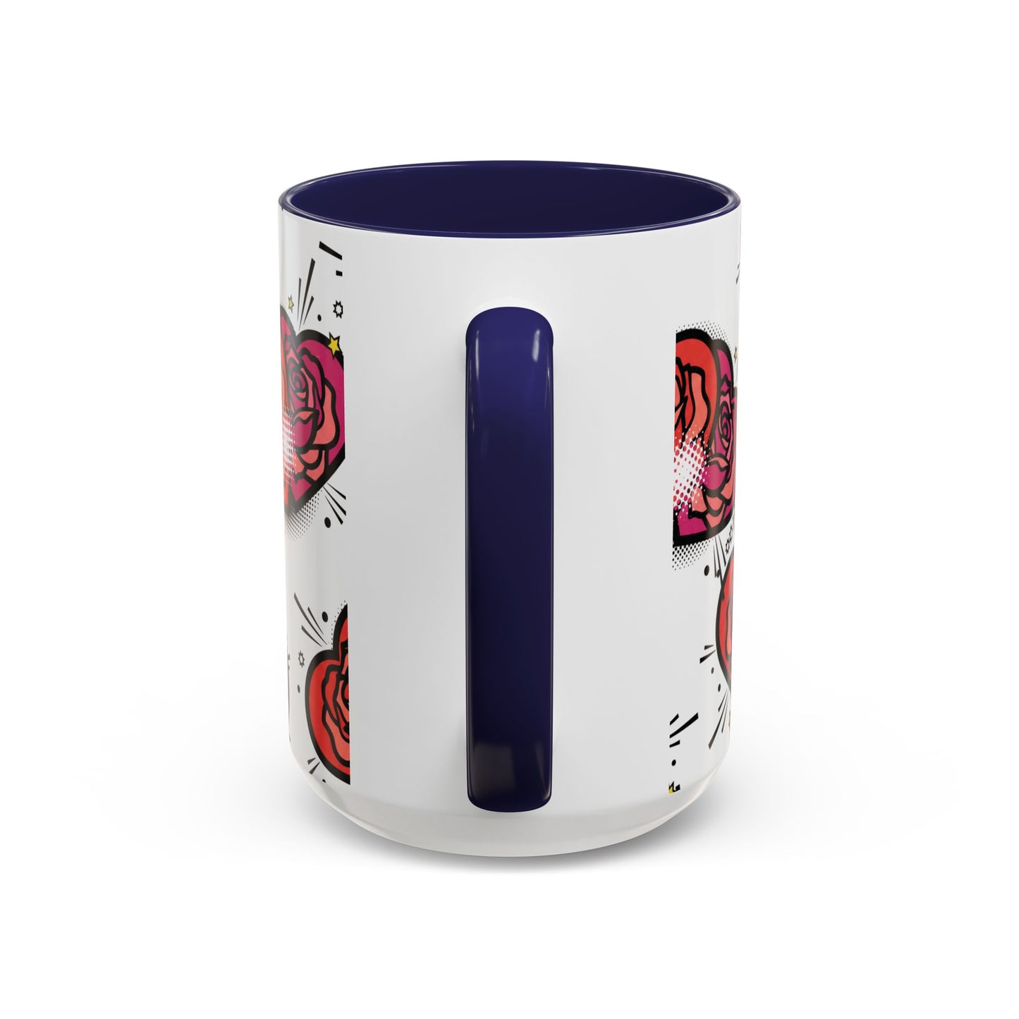 Rose Heart Accent Coffee Mug — Retro Pop Floral Design (11/15 oz)