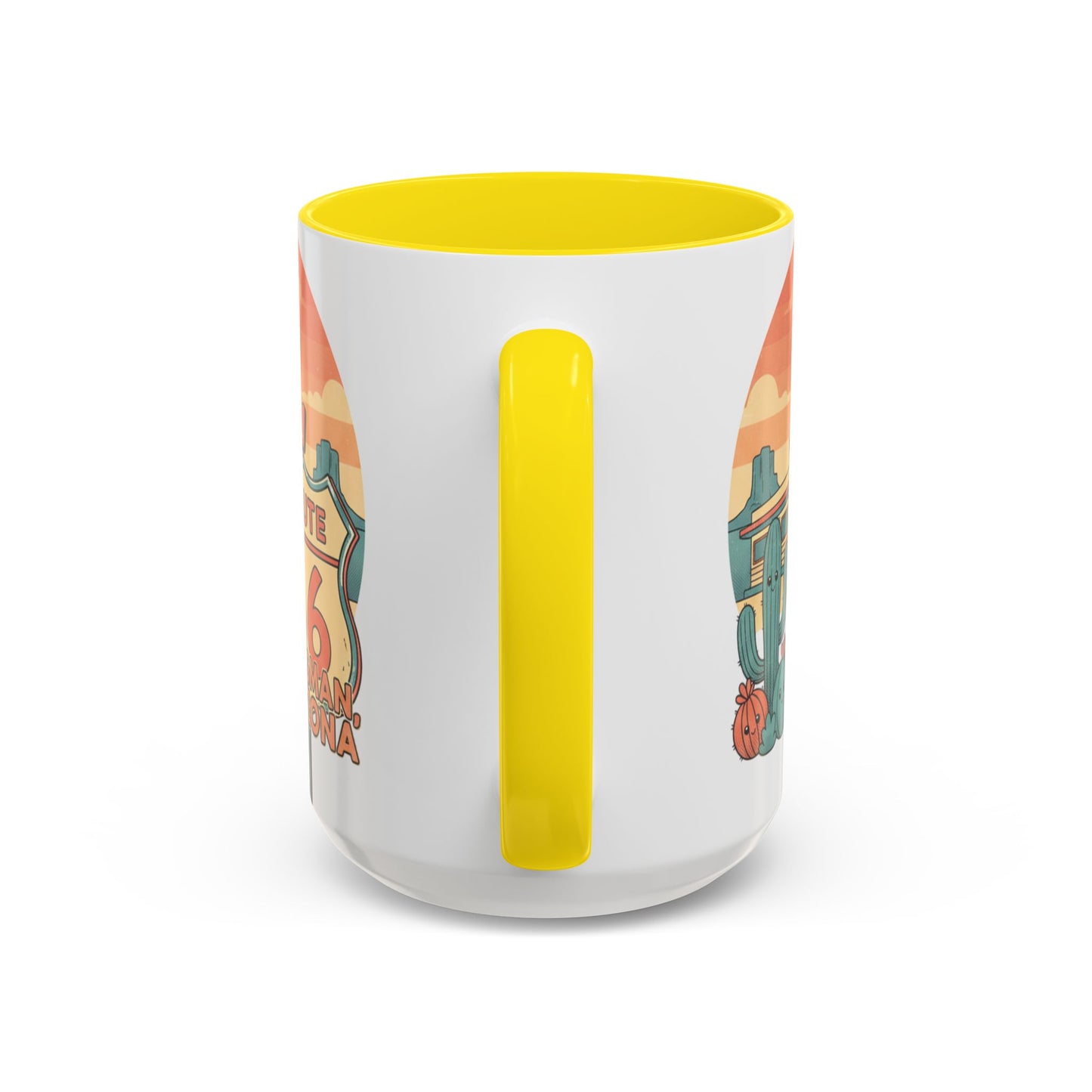 Route 66 Seligman Retro Pop Art Coffee Mug — Pastel Desert Sunset