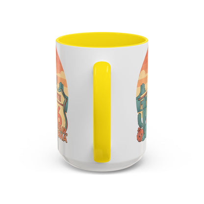 Route 66 Seligman Retro Pop Art Coffee Mug — Pastel Desert Sunset