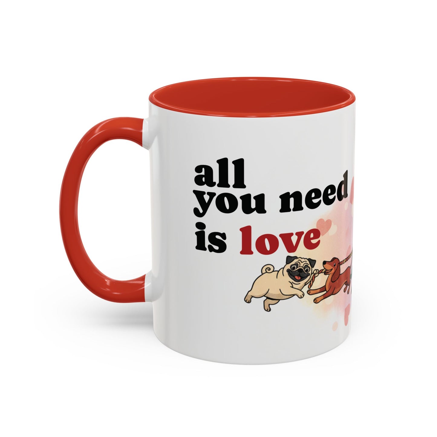 Valentine Dogs Tug-of-Love Mug — Playful Pop-Art Heart Balloons