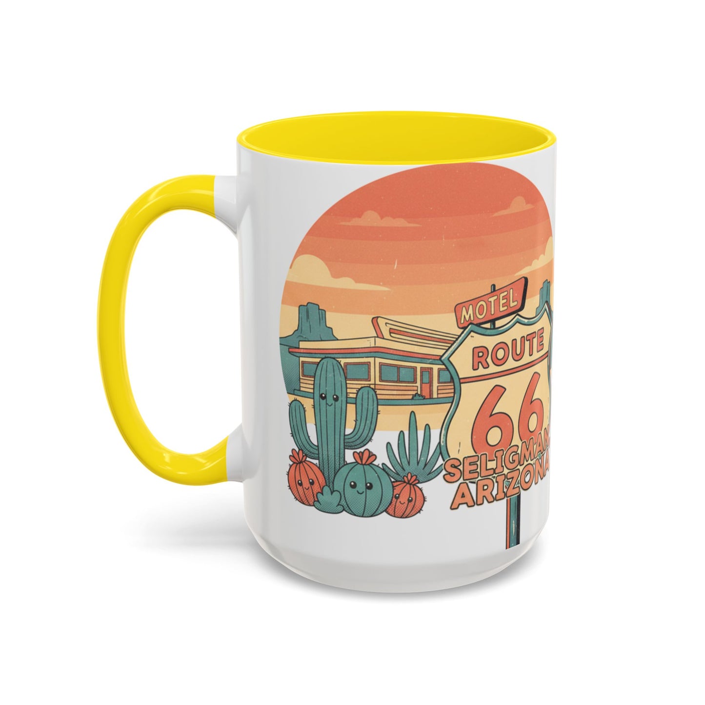 Route 66 Seligman Retro Pop Art Coffee Mug — Pastel Desert Sunset
