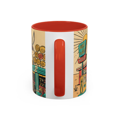 Route 66 Seligman Retro Pop Art Coffee Mug — Vintage Desert Roadside Design (11/15oz)