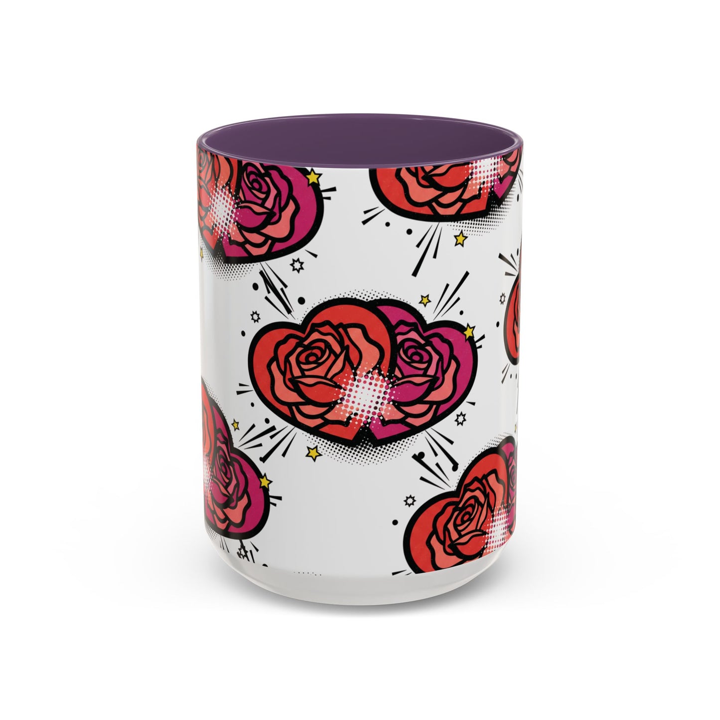 Rose Heart Accent Coffee Mug — Retro Pop Floral Design (11/15 oz)