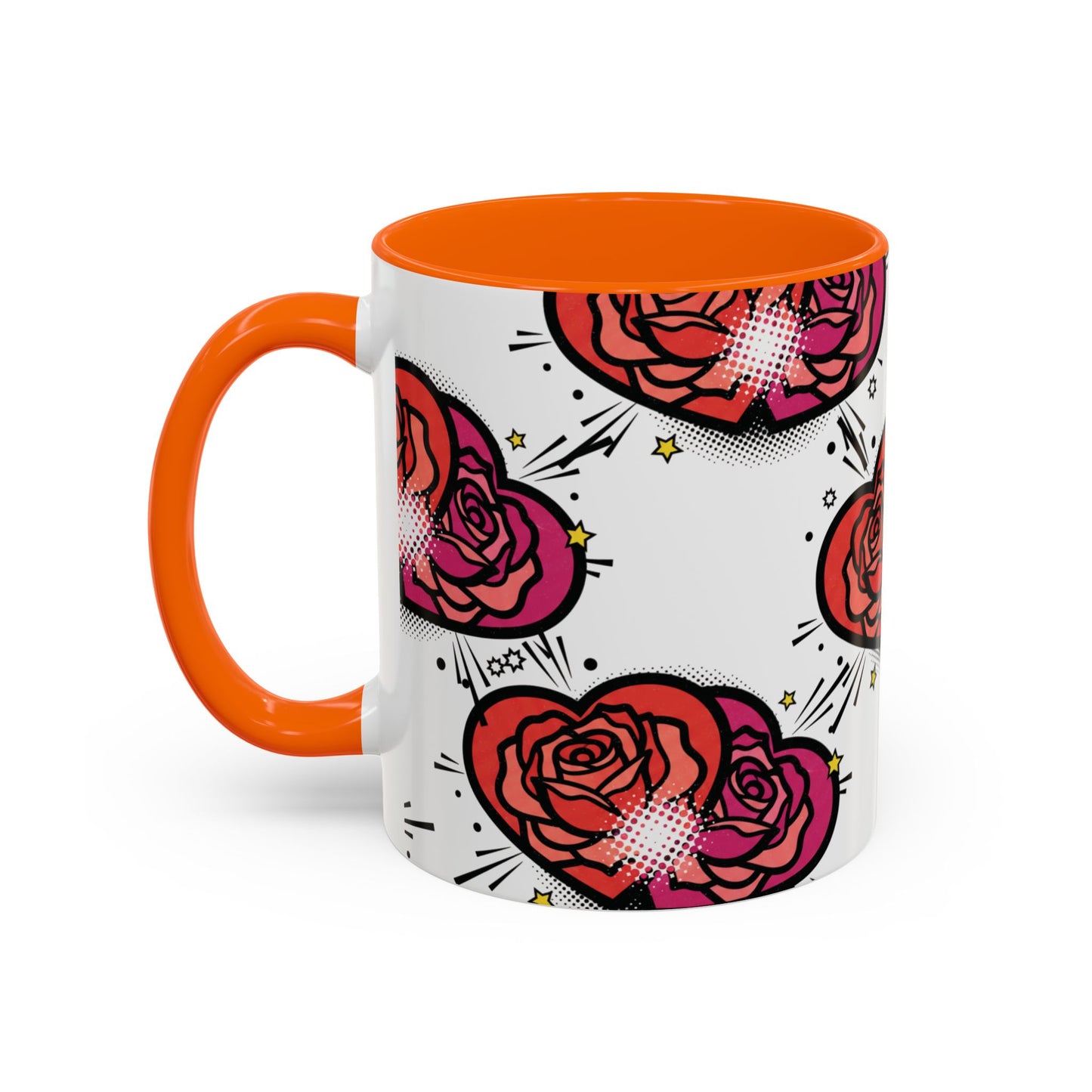 Rose Heart Accent Coffee Mug — Retro Pop Floral Design (11/15 oz)