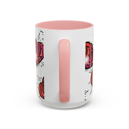 Rose Heart Accent Coffee Mug — Retro Pop Floral Design (11/15 oz)