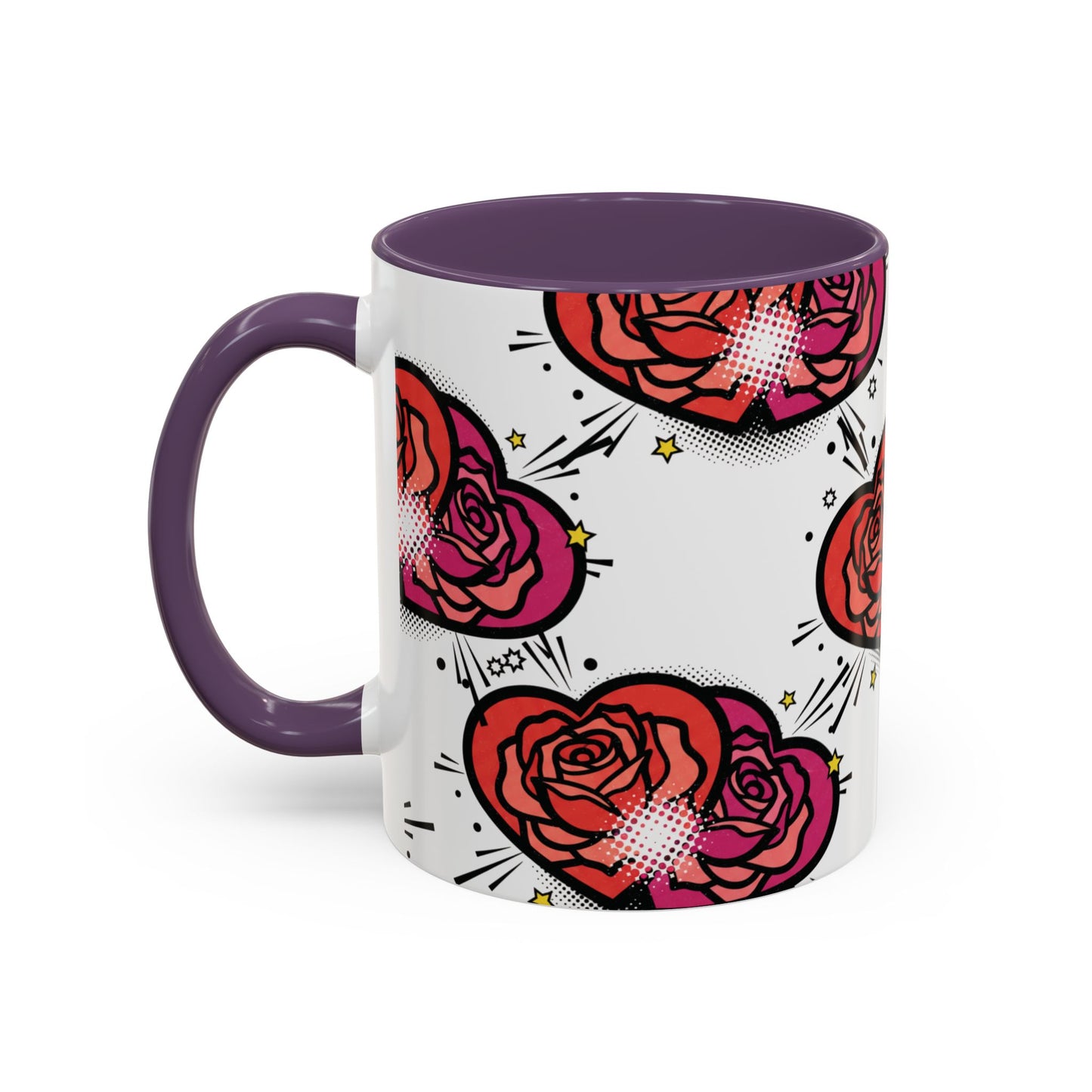Rose Heart Accent Coffee Mug — Retro Pop Floral Design (11/15 oz)