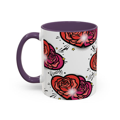 Rose Heart Accent Coffee Mug — Retro Pop Floral Design (11/15 oz)