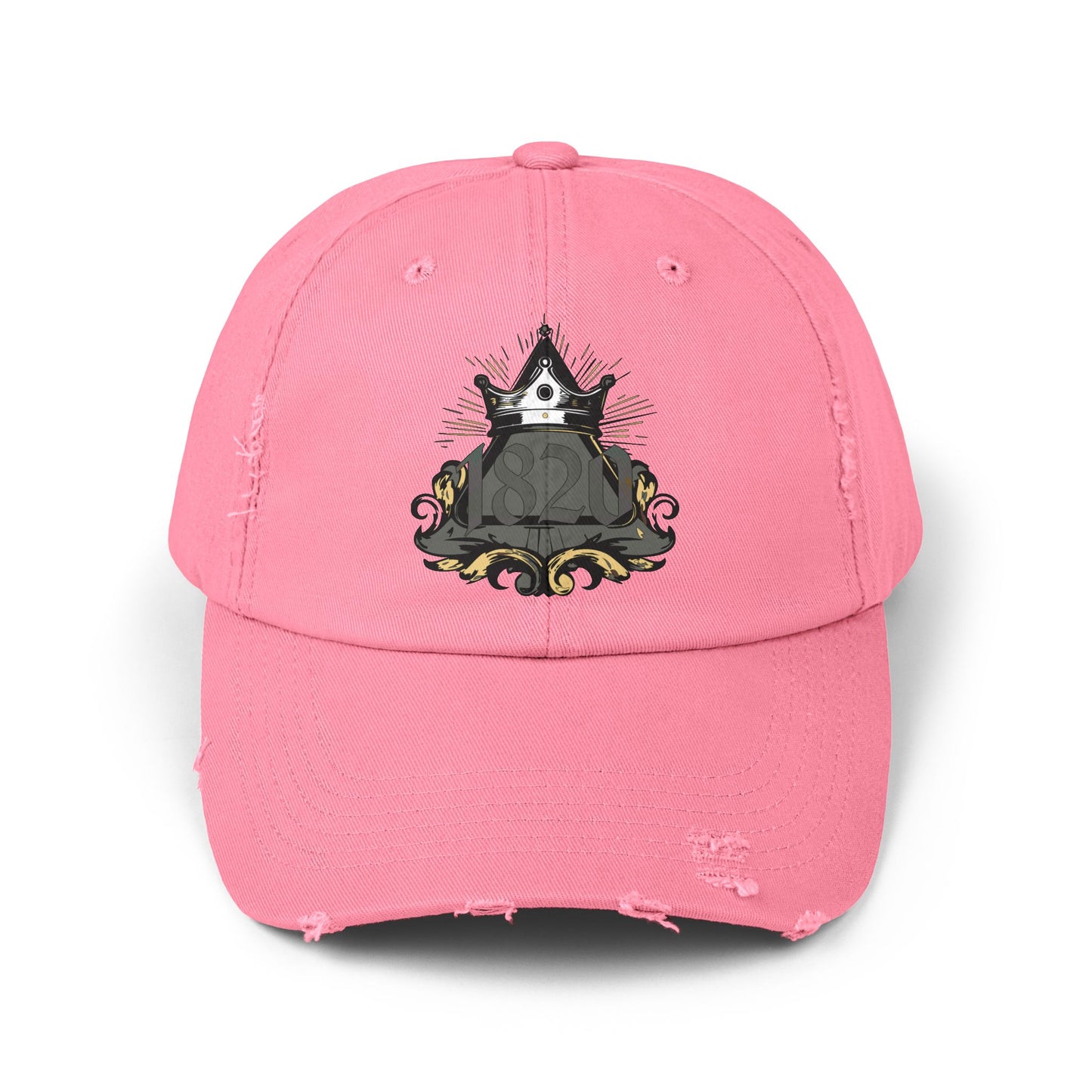 "1820" Distressed Baseball Cap with Gothic Crest Design
