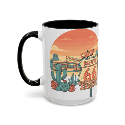 Route 66 Seligman Retro Pop Art Coffee Mug — Pastel Desert Sunset