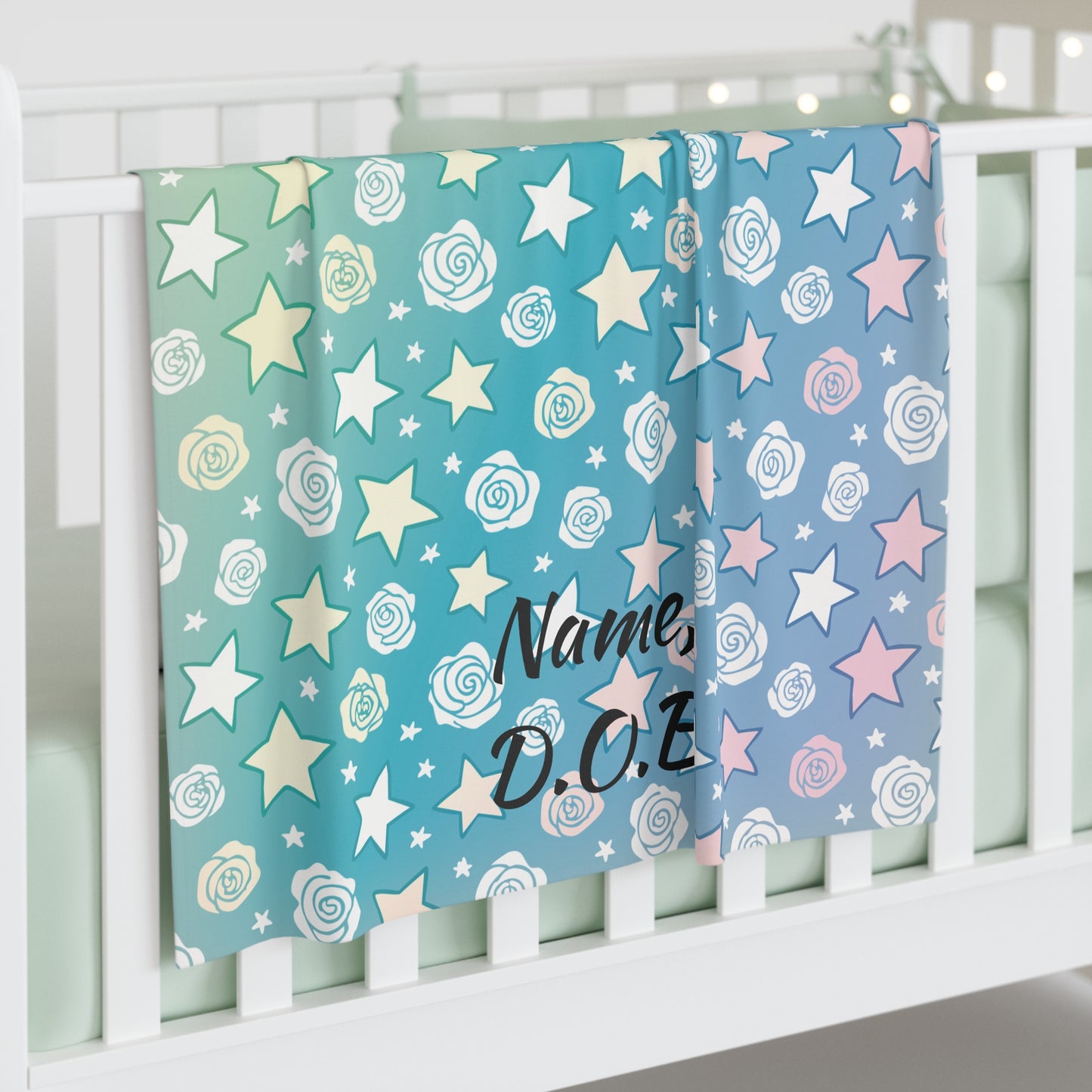 Personalized Baby Swaddle Blanket with Stars and Roses - Ideal for Baby Showers, Newborn Gifts, Nursery Decor, Cozy Moments