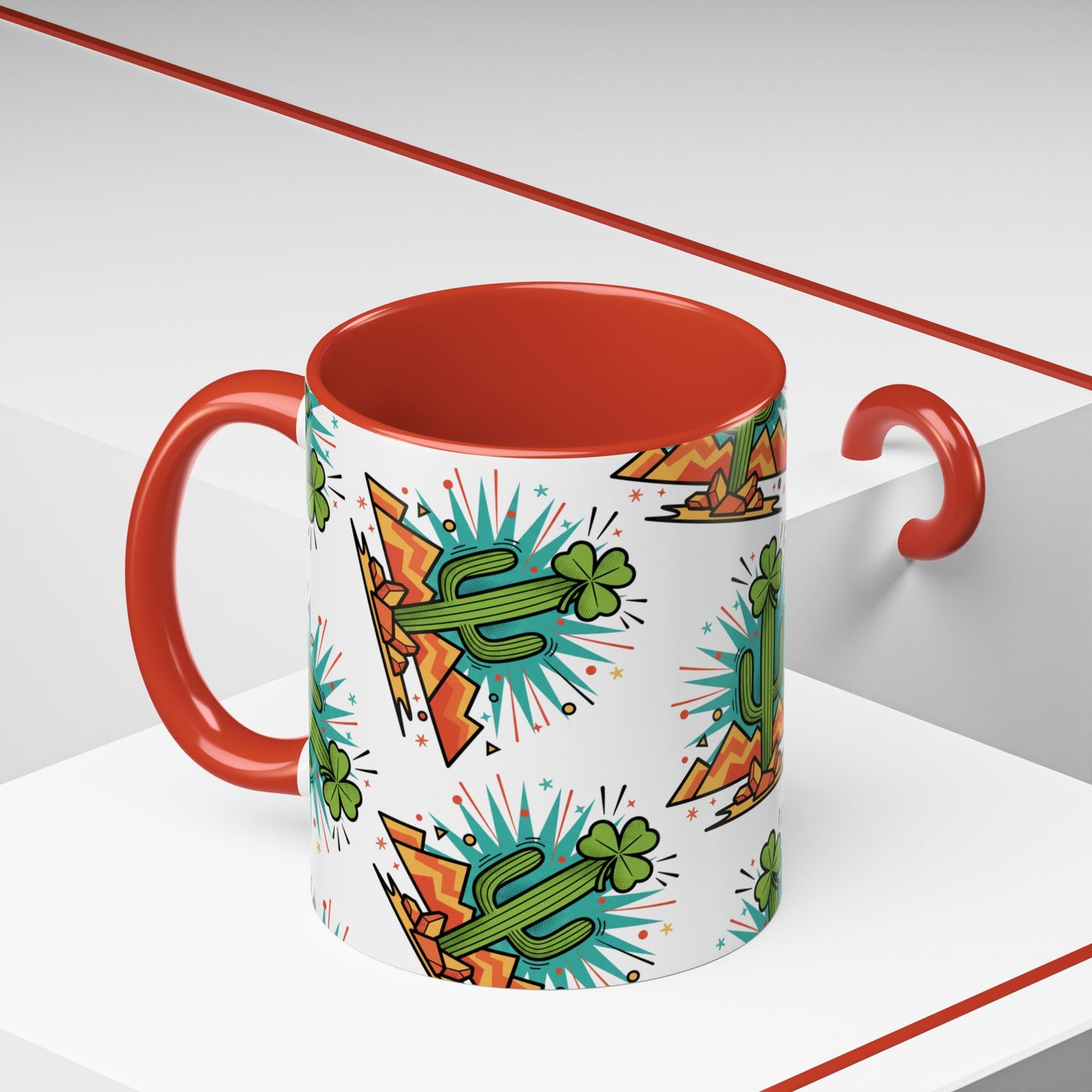 Arizona Shamrock Cactus Mug — Retro Pop Art St. Patrick’s Day Coffee Cup (11/15oz)