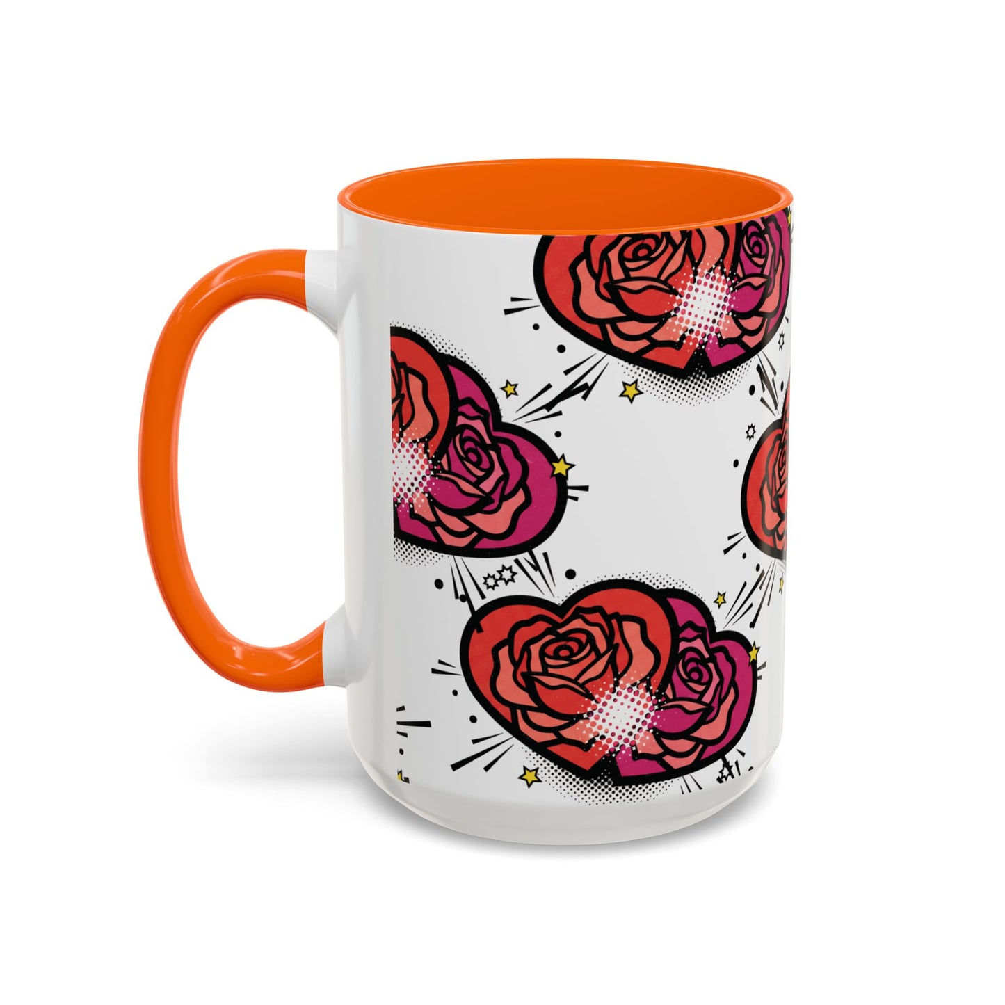 Rose Heart Accent Coffee Mug — Retro Pop Floral Design (11/15 oz)