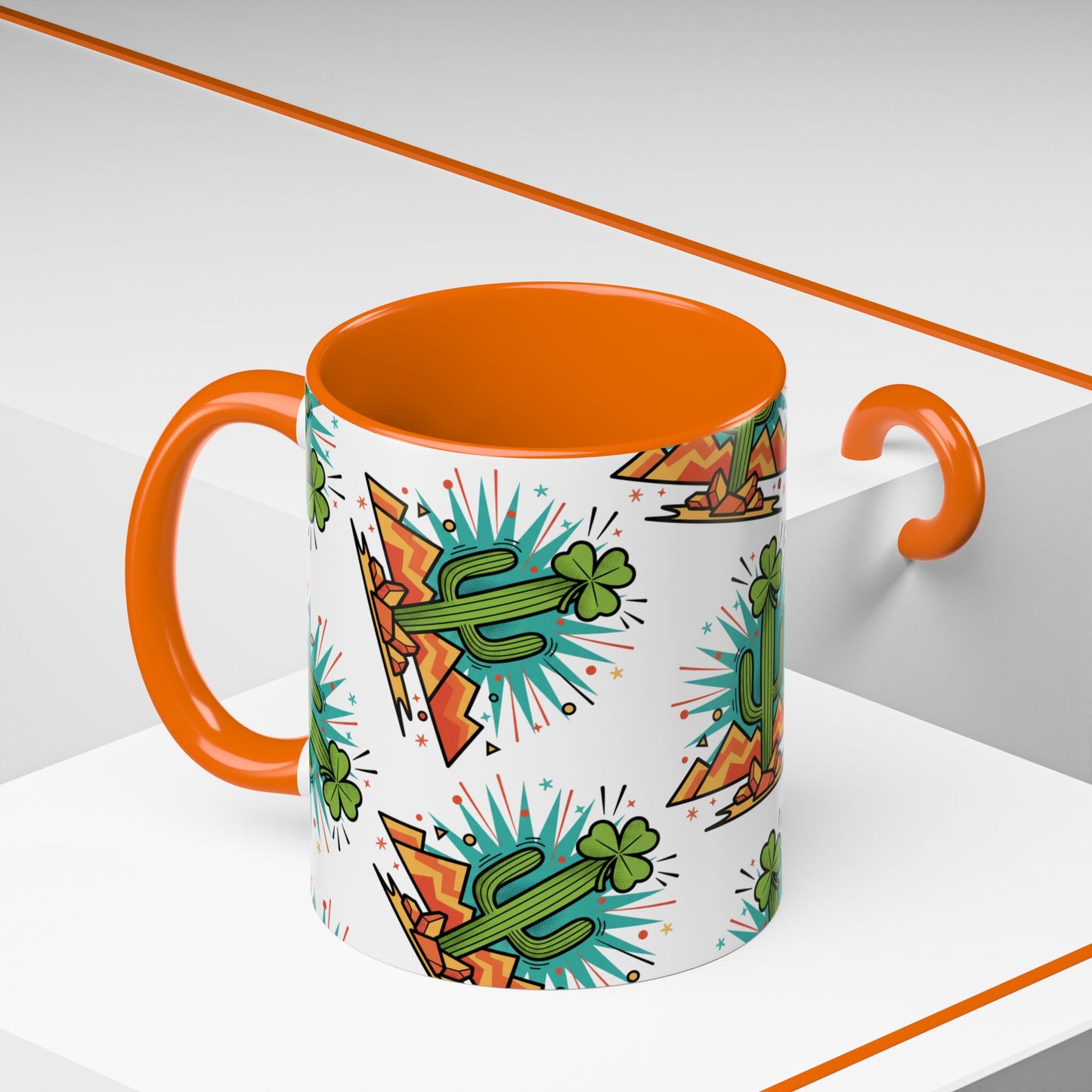Arizona Shamrock Cactus Mug — Retro Pop Art St. Patrick’s Day Coffee Cup (11/15oz)