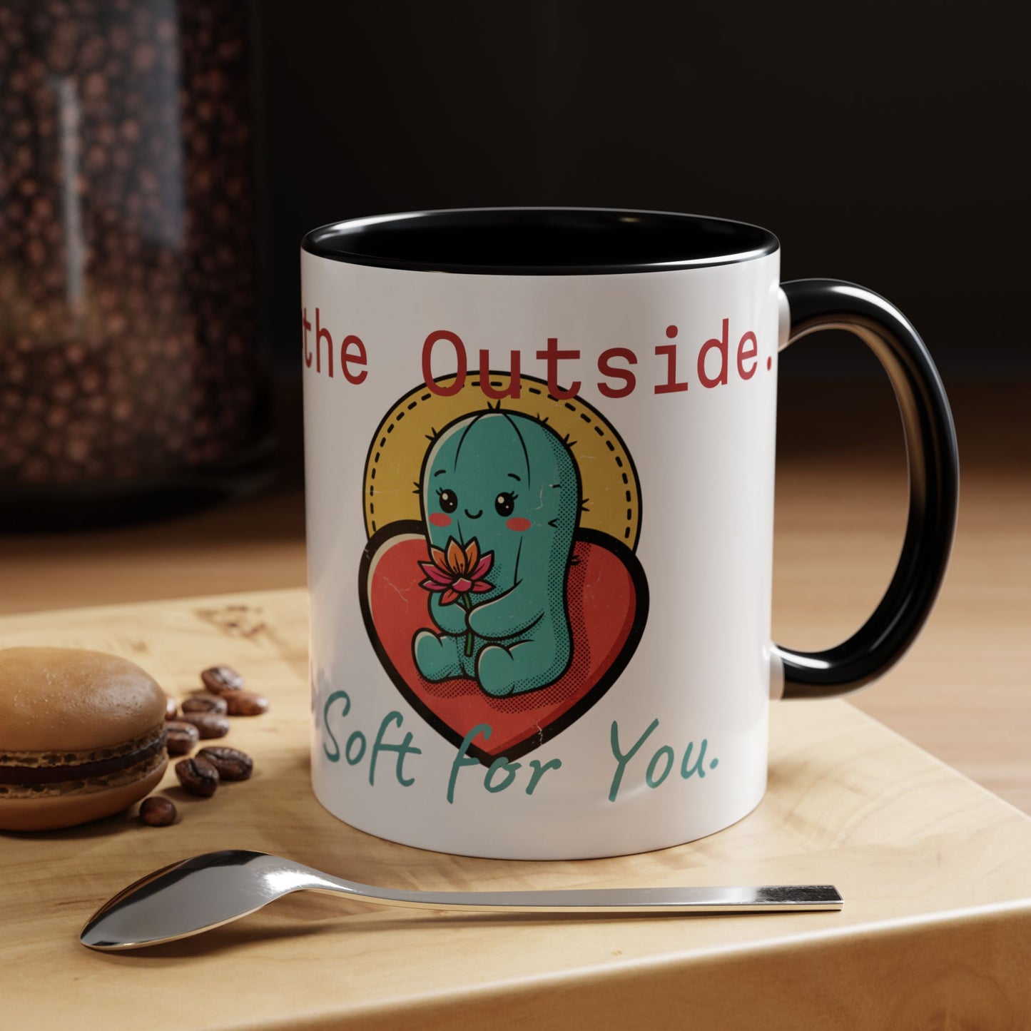 Prickly on the Outside, Soft for You Accent Coffee Mug — Cute Cactus Ceramic Mug (11/15 oz)