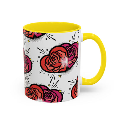 Rose Heart Accent Coffee Mug — Retro Pop Floral Design (11/15 oz)