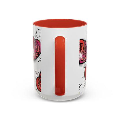 Rose Heart Accent Coffee Mug — Retro Pop Floral Design (11/15 oz)