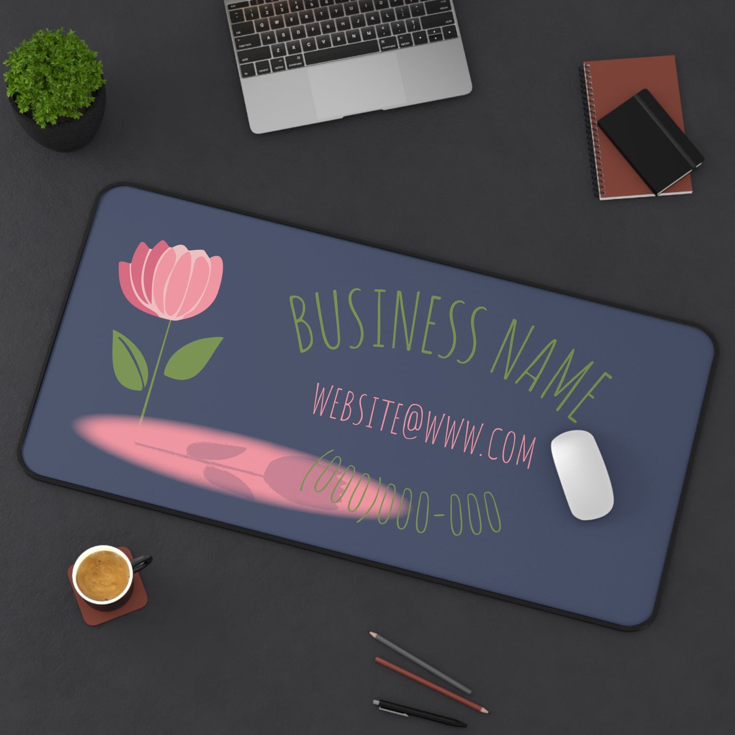 Floral Business Desk Mat — Customizable Logo, Contact Info Mouse Pad