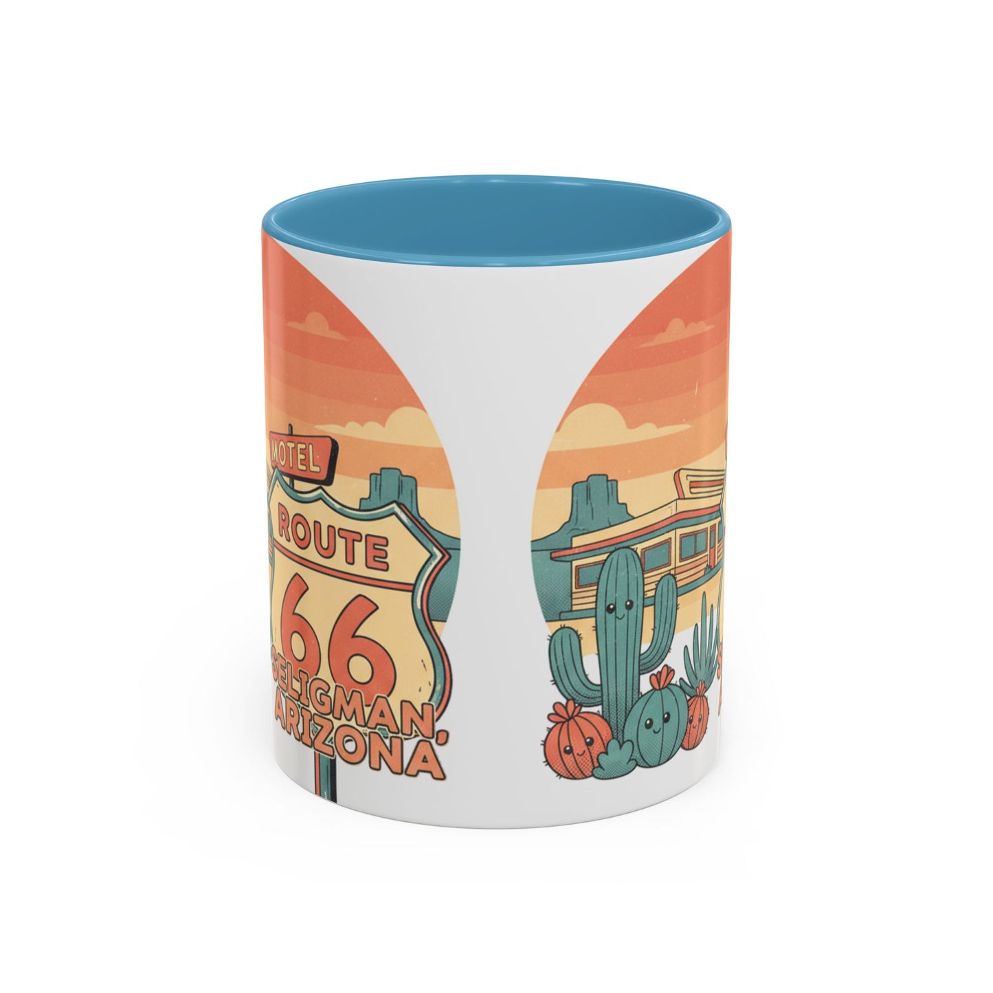Route 66 Seligman Retro Pop Art Coffee Mug — Pastel Desert Sunset