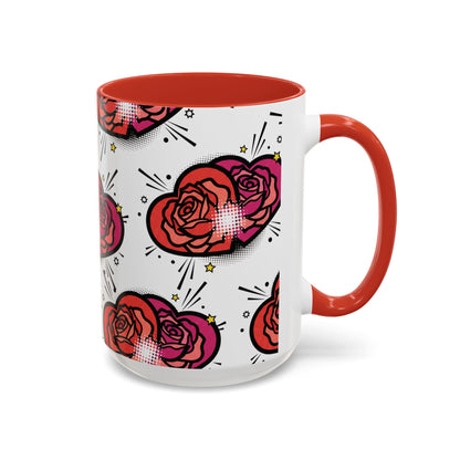 Rose Heart Accent Coffee Mug — Retro Pop Floral Design (11/15 oz)