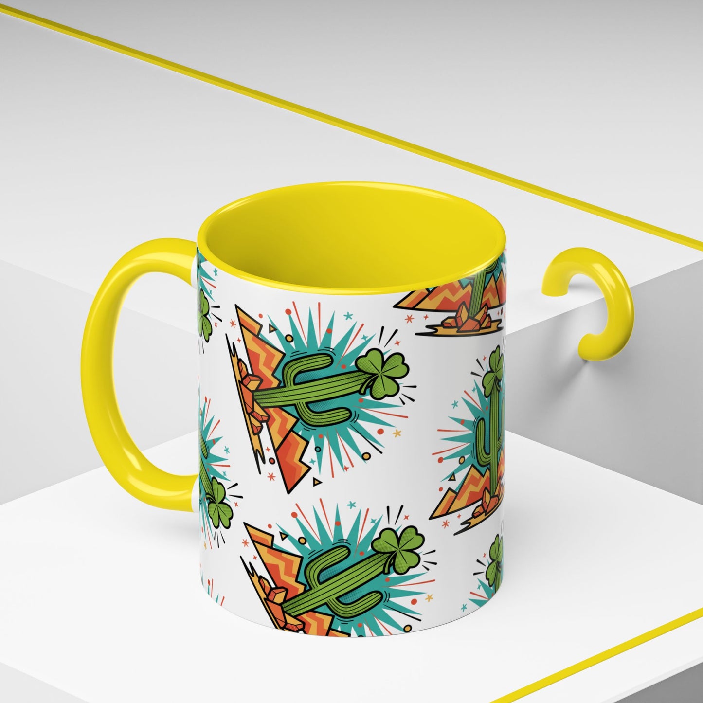 Arizona Shamrock Cactus Mug — Retro Pop Art St. Patrick’s Day Coffee Cup (11/15oz)