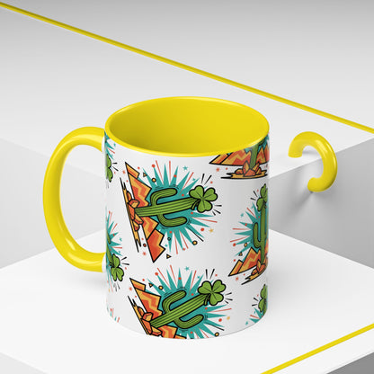 Arizona Shamrock Cactus Mug — Retro Pop Art St. Patrick’s Day Coffee Cup (11/15oz)