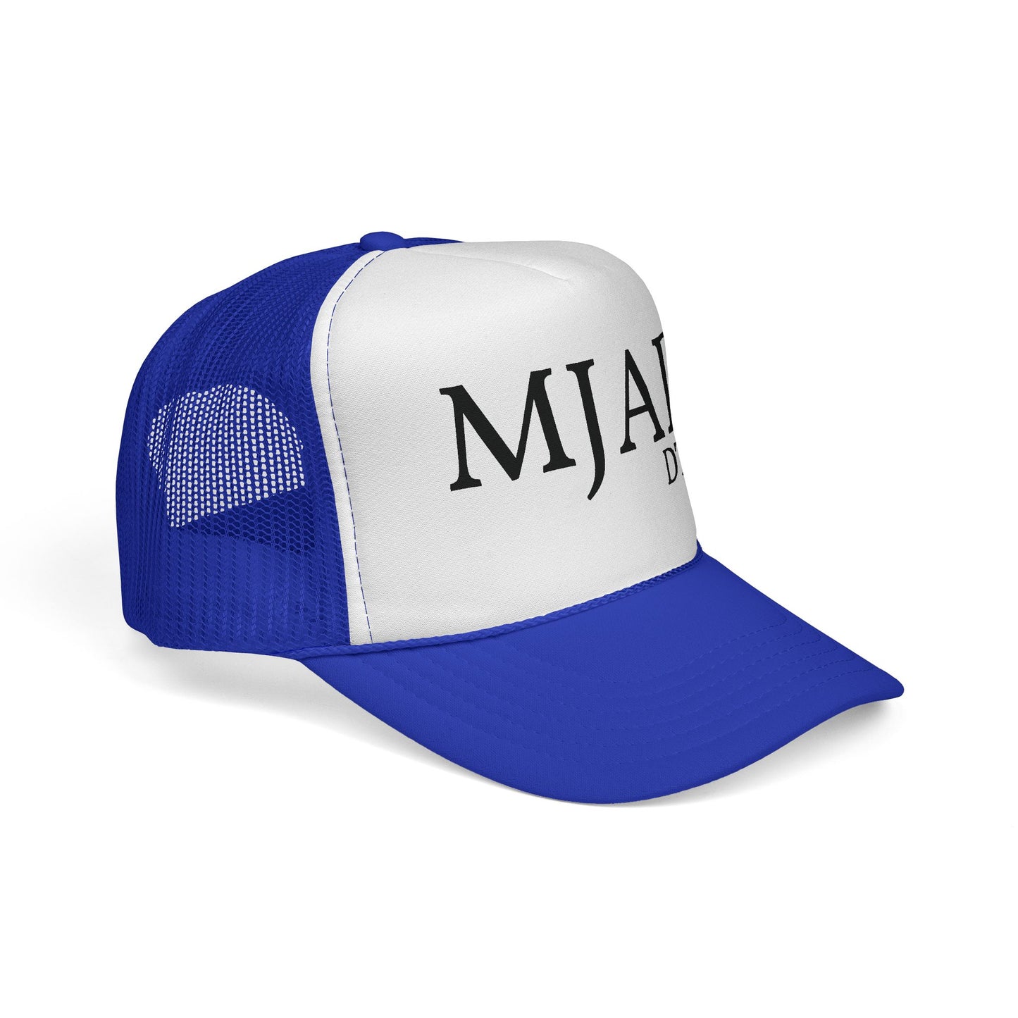 MJAD DTU9 Trucker Cap — Vintage Script Retro Mesh Baseball Hat