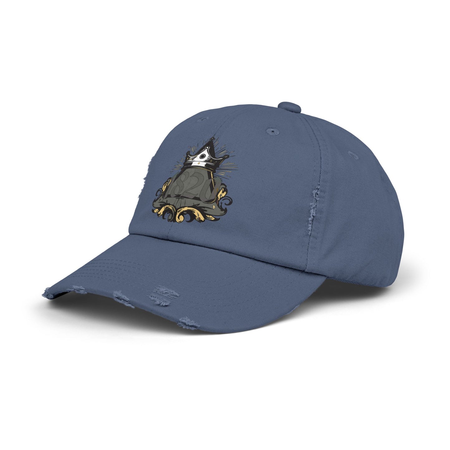 "1820" Distressed Baseball Cap with Gothic Crest Design